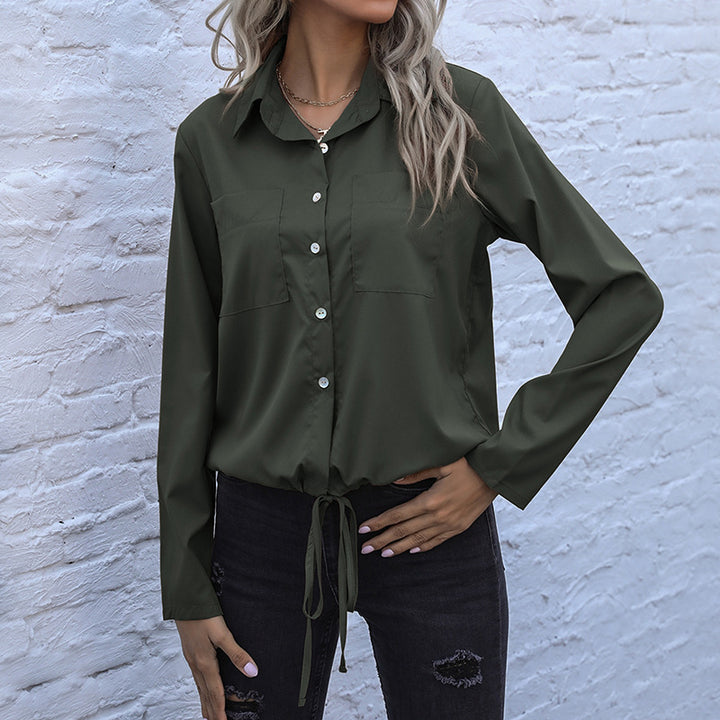 Damen Hemdbluse mit Kordelzug, Brusttaschen & lockerer Passform Drune