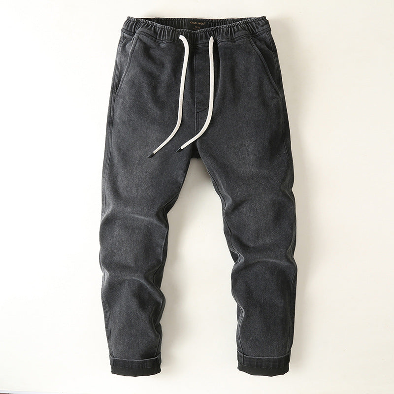 Herren Denim-Jogger mit elastischem Bund, Kordelzug und gekrempeltem Saum Drune