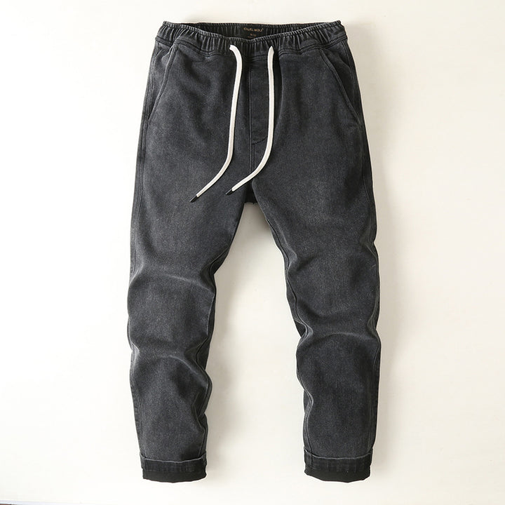 Herren Denim-Jogger mit elastischem Bund, Kordelzug und gekrempeltem Saum Drune