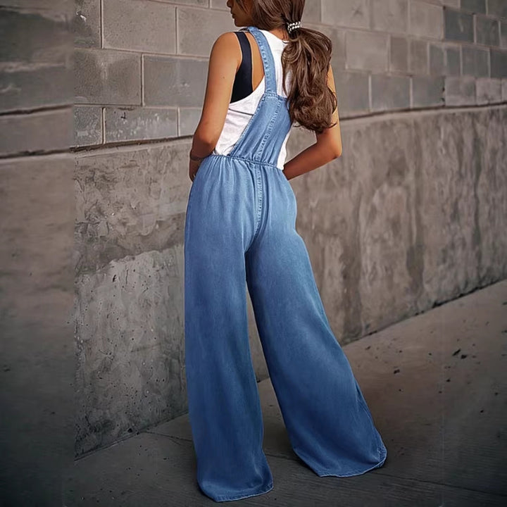 Damen Weite Denim-Latzhose im Palazzo-Schnitt mit verstellbaren Trägern Drune