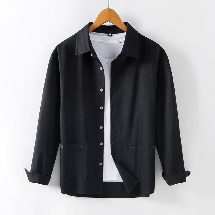 Herren Leichtes Overshirt‑Hemdjacke aus Leinenmix mit aufgesetzten Taschen Drune