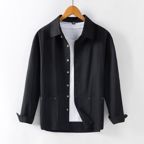 Herren Leichtes Overshirt‑Hemdjacke aus Leinenmix mit aufgesetzten Taschen Drune
