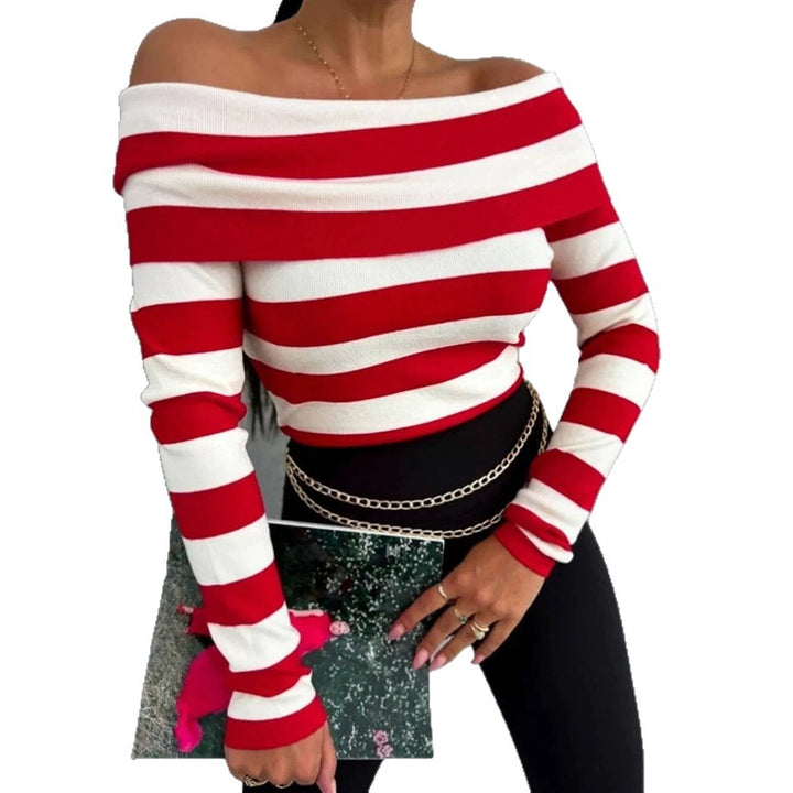 Damen Lässiges gestreiftes Oberteil im Off-Shoulder-Stil Drune