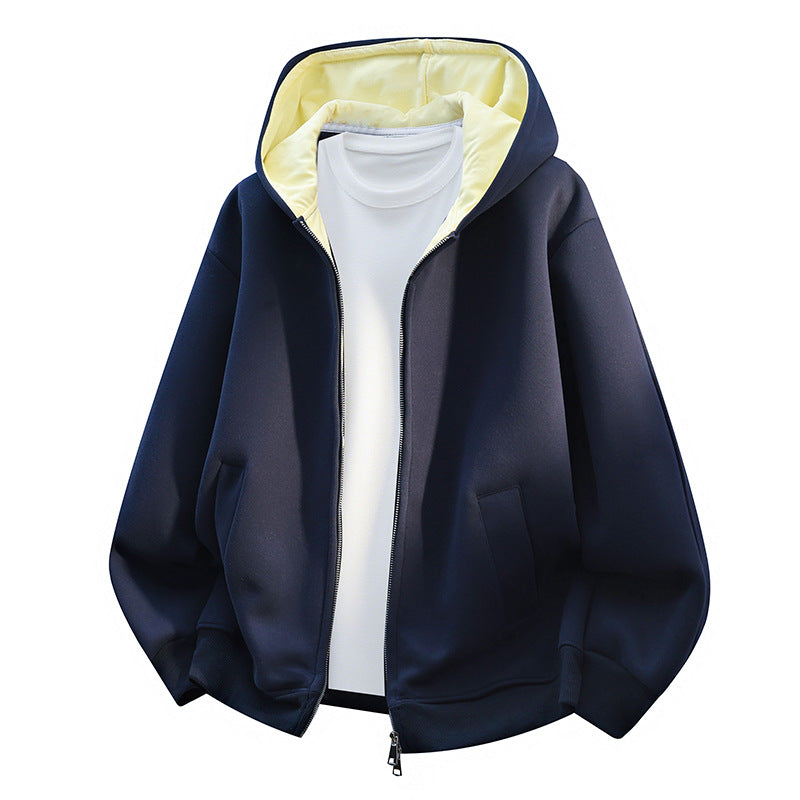 Herren Oversize-Zip-Hoodie mit kontrastgefütterter Kapuze und Kängurutaschen Drune