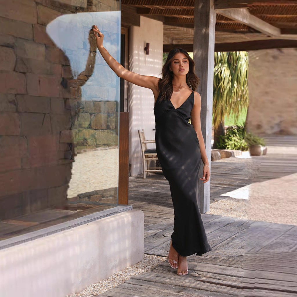 Damen Elegantes und figurbetontes Abendkleid mit tiefem V-Ausschnitt und schmalem Schnitt Drune