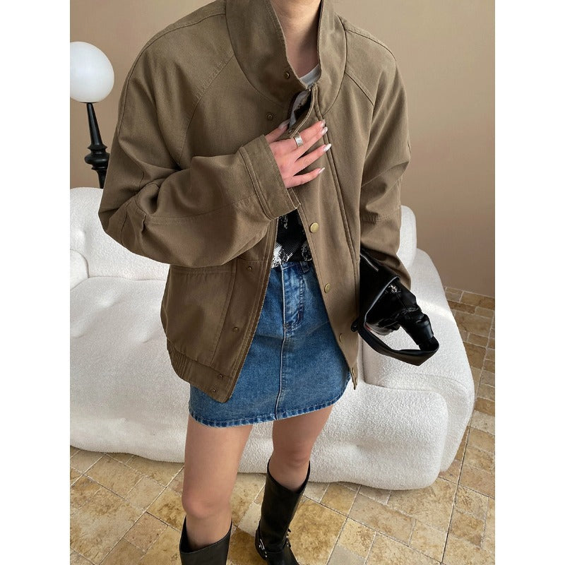 Damen lässige Übergangsjacke mit Druckknöpfen und praktischem Design Drune