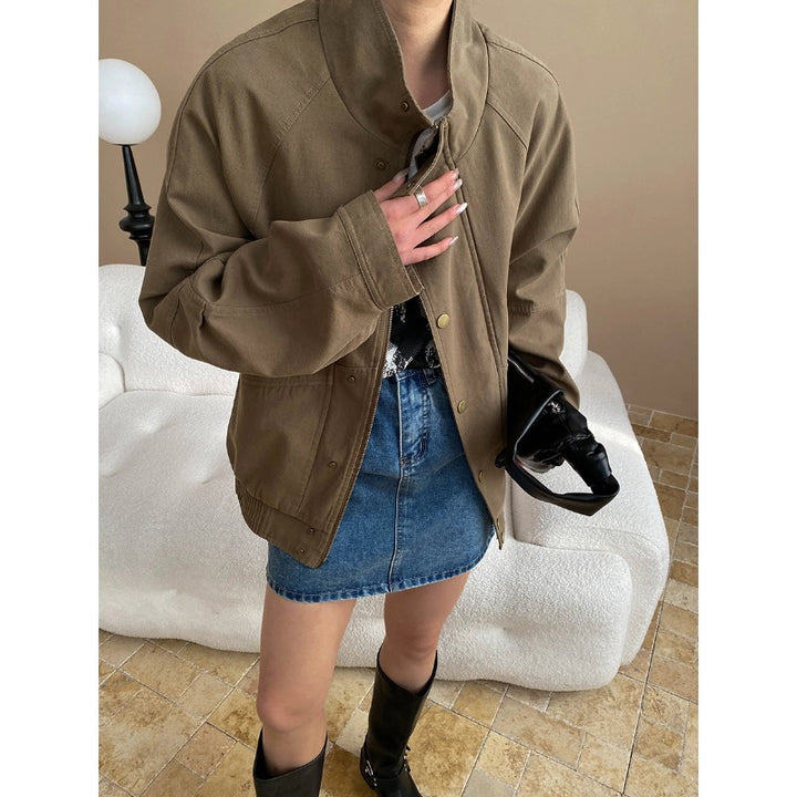 Damen lässige Übergangsjacke mit Druckknöpfen und praktischem Design Drune
