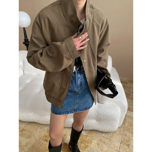 Damen lässige Übergangsjacke mit Druckknöpfen und praktischem Design Drune