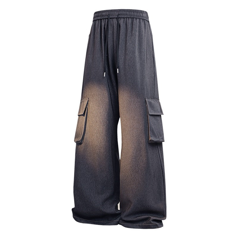Damen Weite Denim-Cargo-Hose im Baggy-Stil mit Elastbund, Tunnelzug und aufgesetzten Klappentaschen Drune