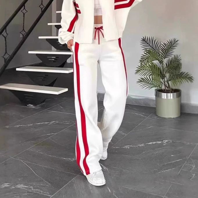 Damen nan athletisches Zweiteiler-Set aus French Terry mit Reißverschluss Cropped Jacke und weitem Highwaist Jogger Drune