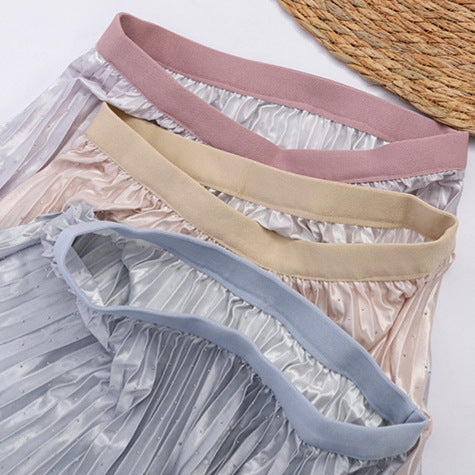 Damen nan faltenreicher Plissee‑Maxirock mit Ombre‑Verlauf, feiner Metallic‑Pointillierung und elastischem Komfortbund Drune
