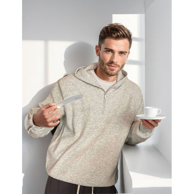 Herren Kapuzen-Halbzip-Pullover aus weichem Strukturstrick Drune