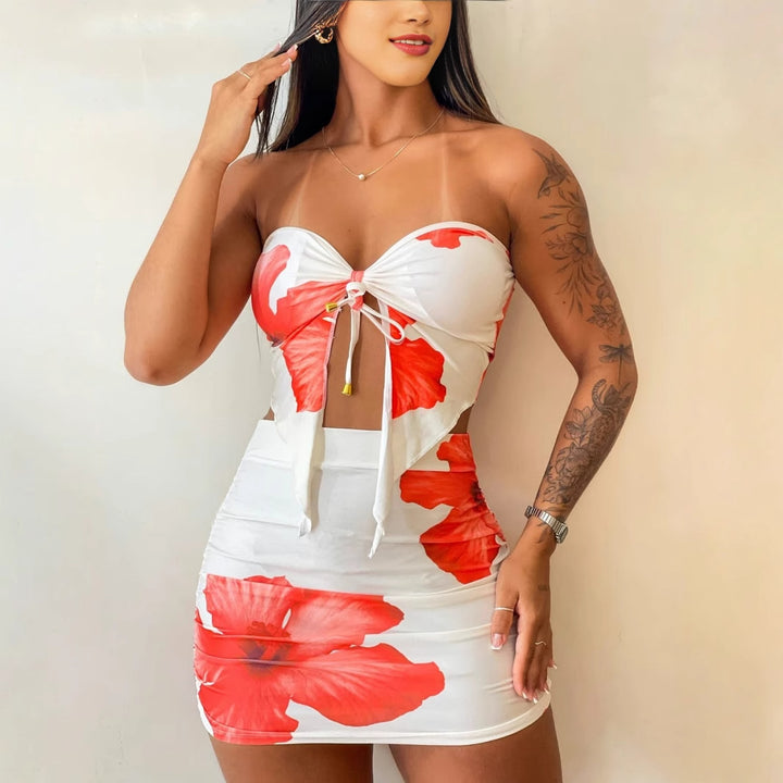Damen figurbetontes Kleid mit floralem Design und Raffungsdetails Drune
