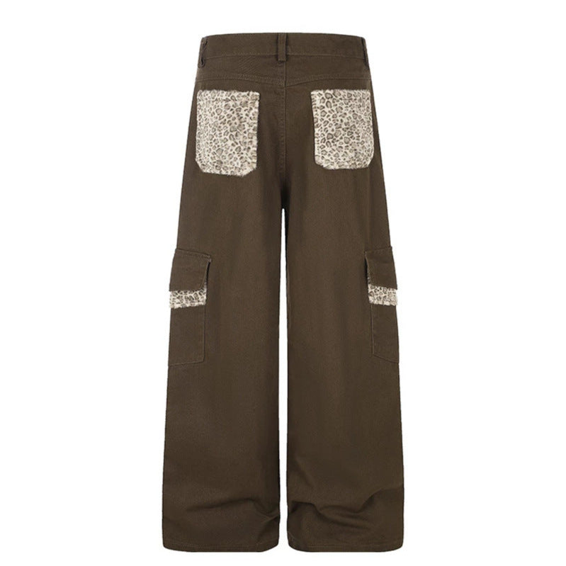 Damen Weite Cargo-Hose mit hoher Taille, großen Klappentaschen und Fellbesatz Drune