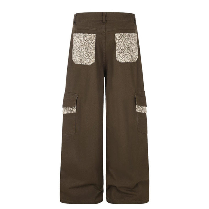 Damen Weite Cargo-Hose mit hoher Taille, großen Klappentaschen und Fellbesatz Drune