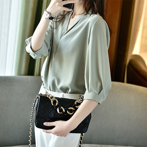 Damen Elegante Bluse mit Ballonärmeln Drune