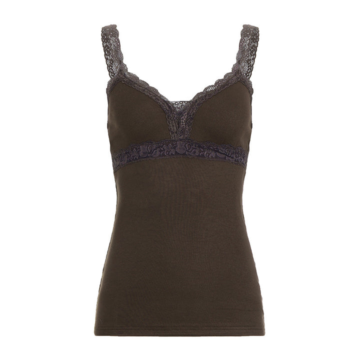 Damen Spitzenbody mit zarten Trägern und romantischen Rüschendetails Drune