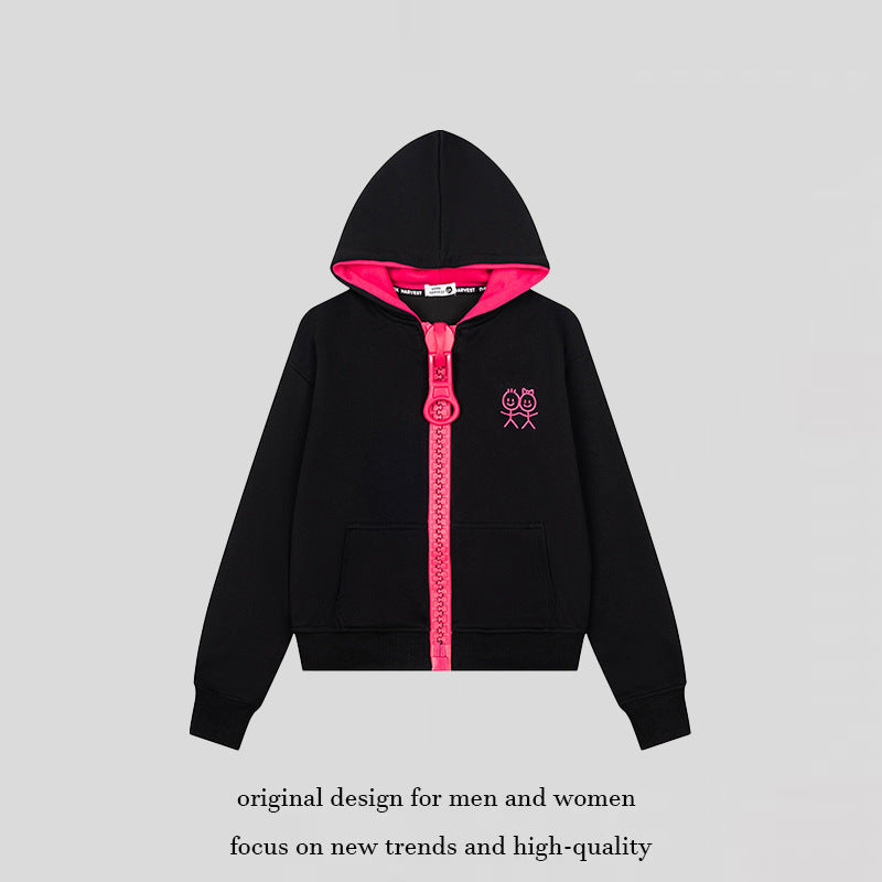 Damen Kapuzen-Sweatjacke mit übergroßem Reißverschluss und minimalistischer Stickerei Drune