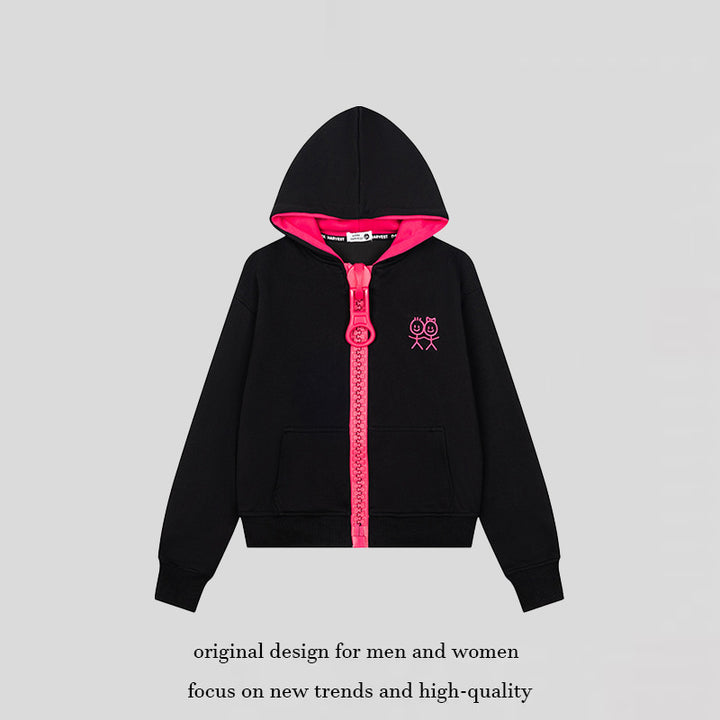 Damen Kapuzen-Sweatjacke mit übergroßem Reißverschluss und minimalistischer Stickerei Drune