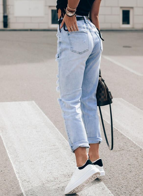 Damen Ripped Boyfriend Jeans im lässigen Vintage-Stil mit hohem Bund Drune