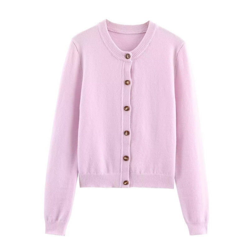 Damen modische Strickjacke mit Rundhalsausschnitt und Knopfdetails Drune