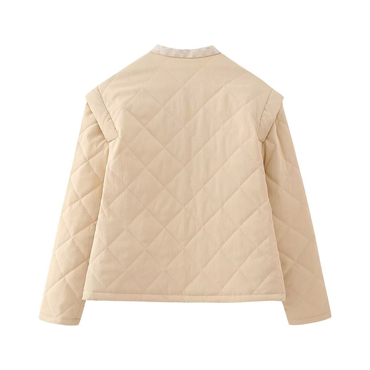 Damen nan gesteppte Jacke mit floraler Stickbordüre, geradem Schnitt und Rundhals Drune