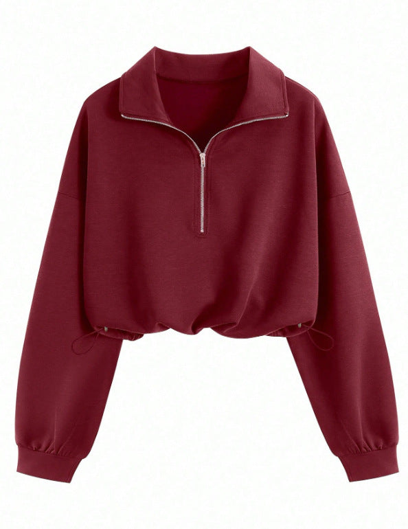 Damen Kurz geschnittenes Halbzip-Sweatshirt im Oversize-Schnitt mit Tunnelzug Drune