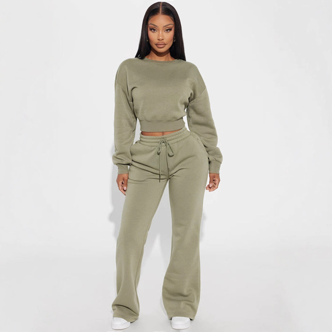 Damen cropped Sweatshirt mit überschnittenen Schultern und breitem Saum Drune