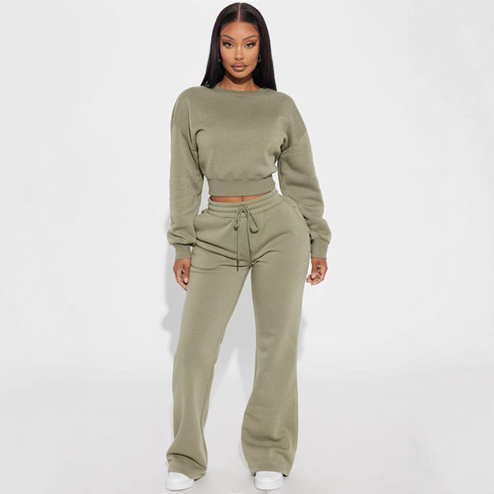 Damen cropped Sweatshirt mit überschnittenen Schultern und breitem Saum Drune