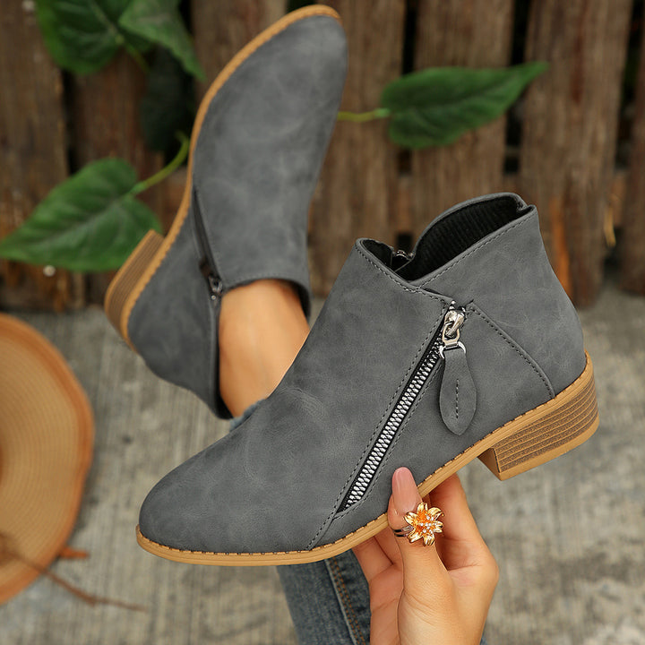 Damen Kurzschaftstiefelette mit seitlichem Reißverschluss und niedrigem Blockabsatz Drune