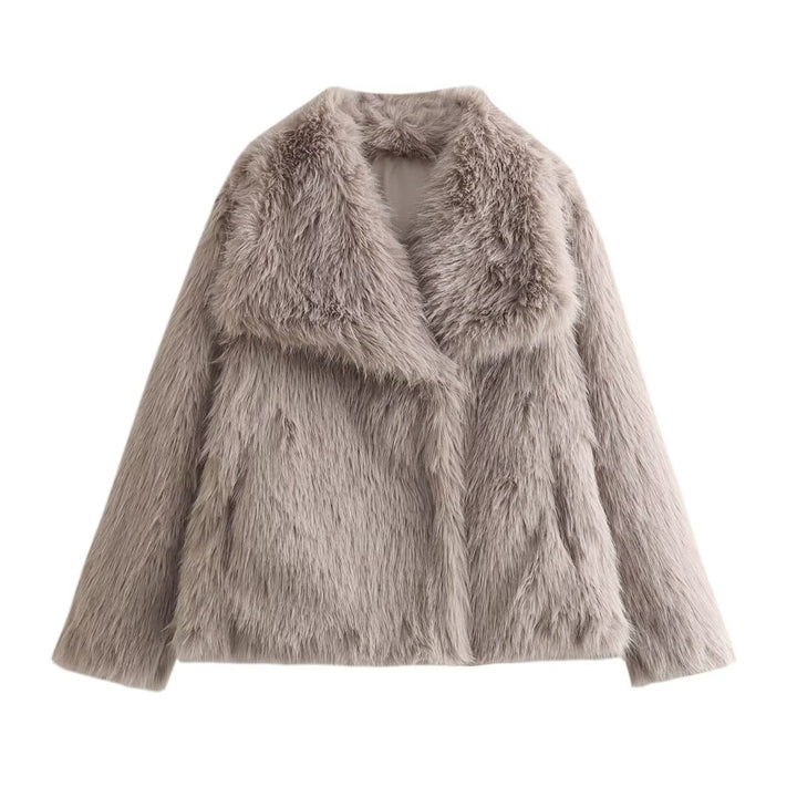 Damen nan Kurzblouson aus langflorigem Kunstfell mit voluminösem Schalkragen und eleganter Boxy‑Silhouette Drune