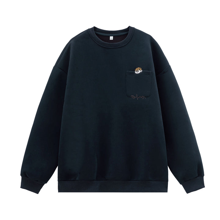 Unisex Oversize-Sweatshirt mit Brusttasche, Cartoon-Stickerei und Herzschlag-Detail Drune