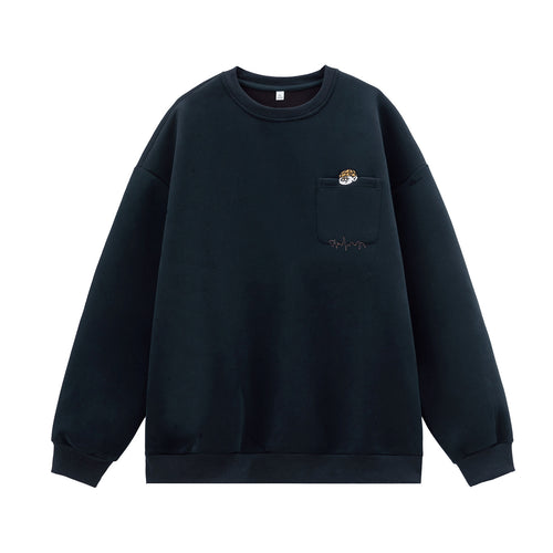 Unisex Oversize-Sweatshirt mit Brusttasche, Cartoon-Stickerei und Herzschlag-Detail Drune
