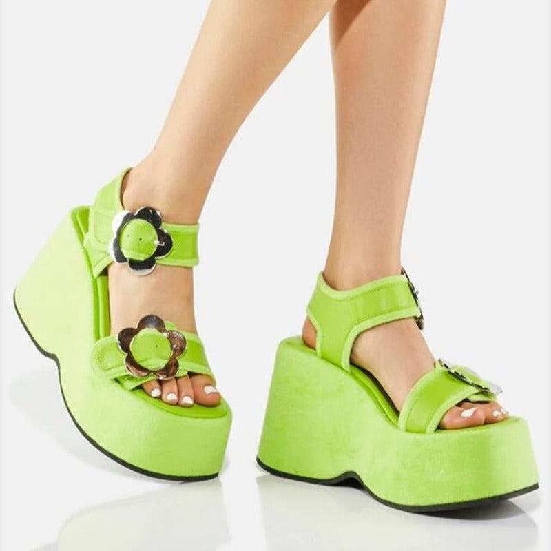 Damen Floral Verzierter Plateau Sandalen Drune