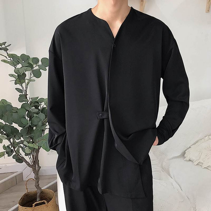 Herren Lässiges Langarmshirt mit innovativem Stehkragen und praktischen Taschen Drune