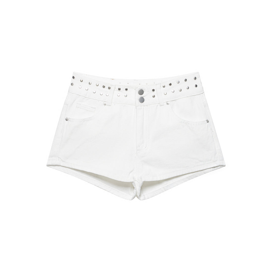 Damen stilvolle Shorts mit metallischen Details und hohem Bund Drune