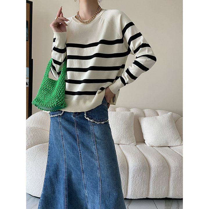 Damen gestreifter Pullover mit lässigem Schnitt und elegantem Design Drune