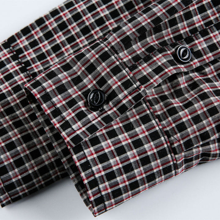 Herren Boxy-Overshirt im feinkarierten Muster mit durchgehender Knopfleiste und aufgesetzter Brusttasche Drune