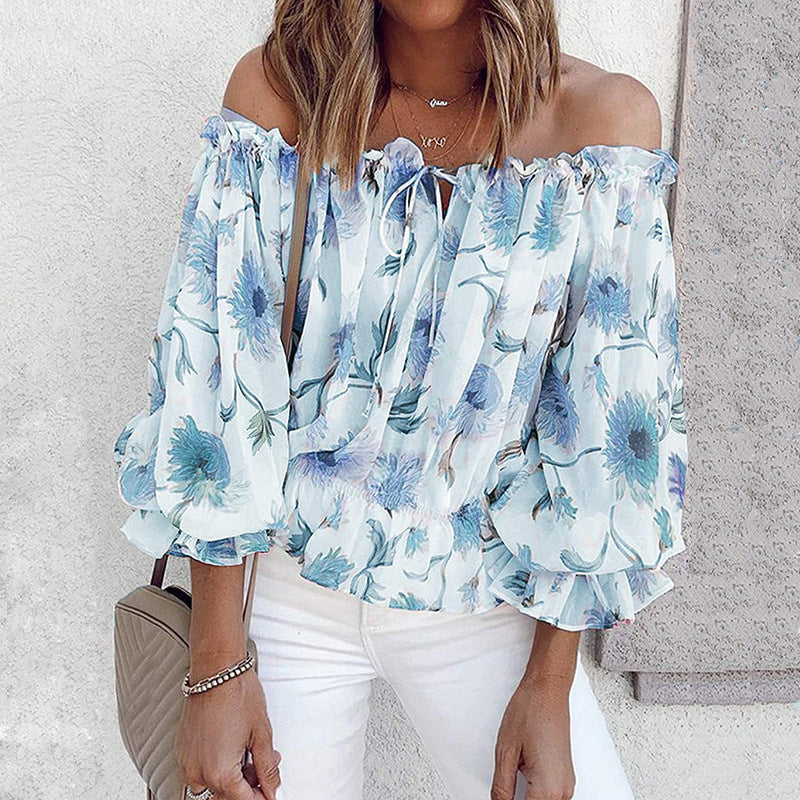 Damen Off-Shoulder Bluse mit floralen Mustern und Rüschendetails Drune