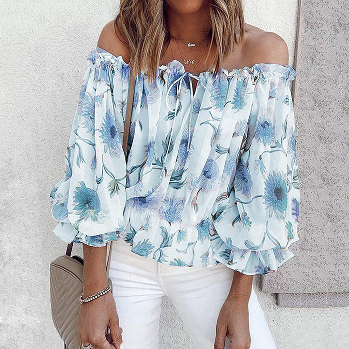 Damen Off-Shoulder Bluse mit floralen Mustern und Rüschendetails Drune