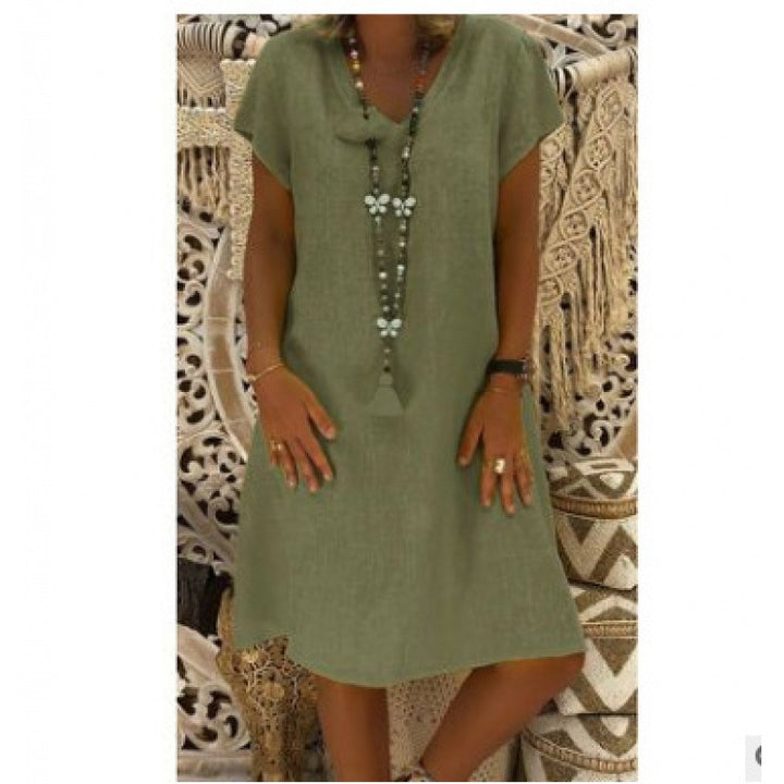 Damen Sommerkleid mit lässigem V-Ausschnitt und asymmetrischem Saum Drune