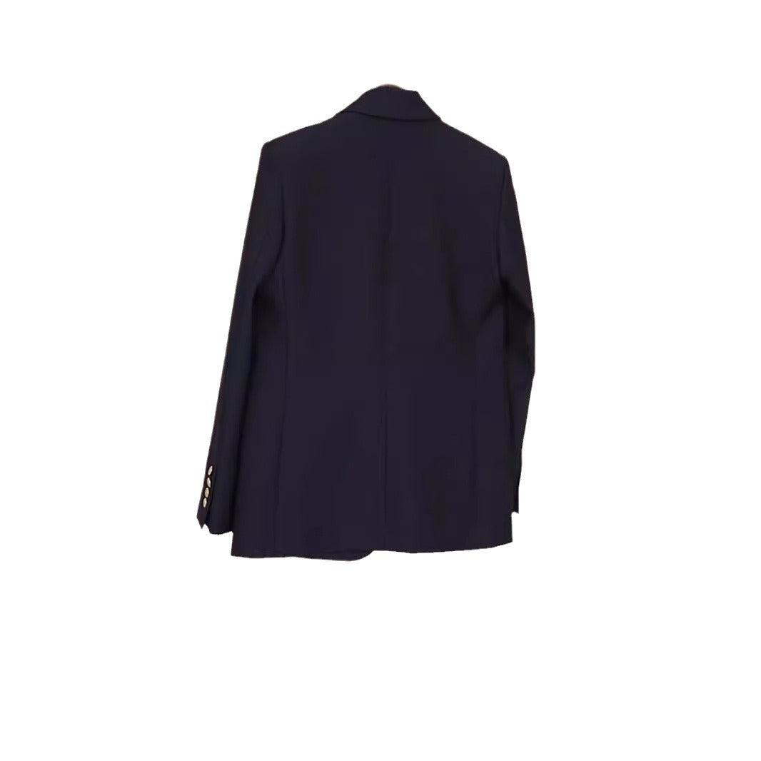 Damen weit geschnittener Blazer mit taillierter Silhouette, goldenen Schmuckknöpfen und Pattentaschen Drune