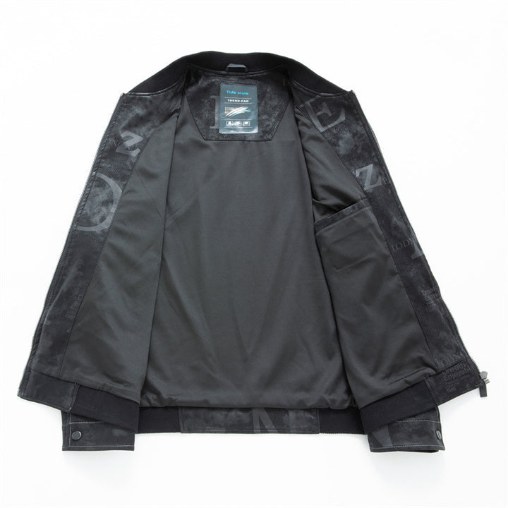 Herren Lederimitat-Blouson mit Allover-Print, Reißverschluss und Rippbündchen Drune
