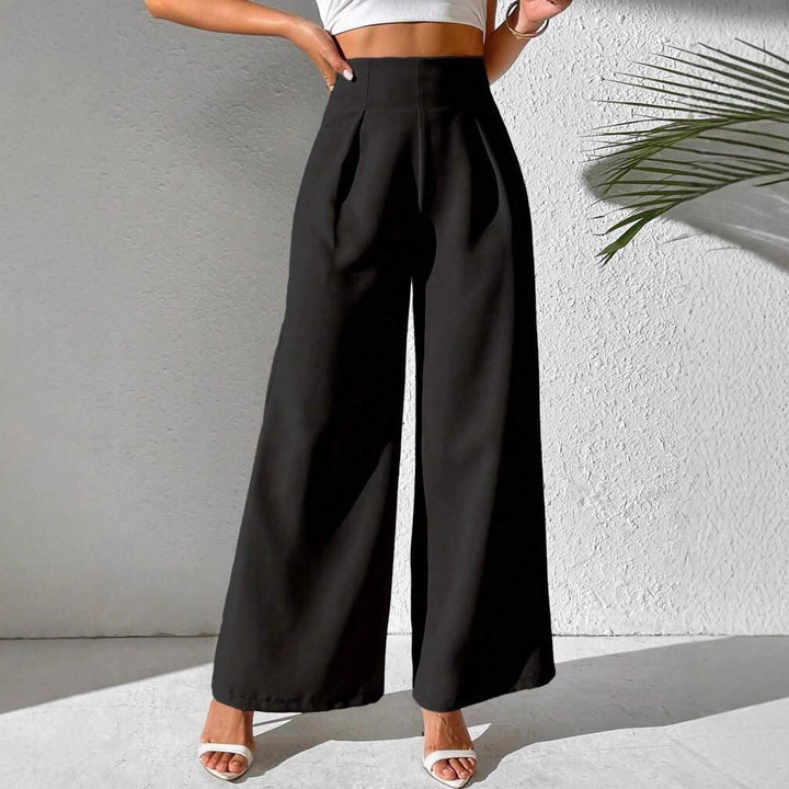 Damen Elegante High-Waist Palazzo-Hose mit Faltenfront und weitem Bein Drune