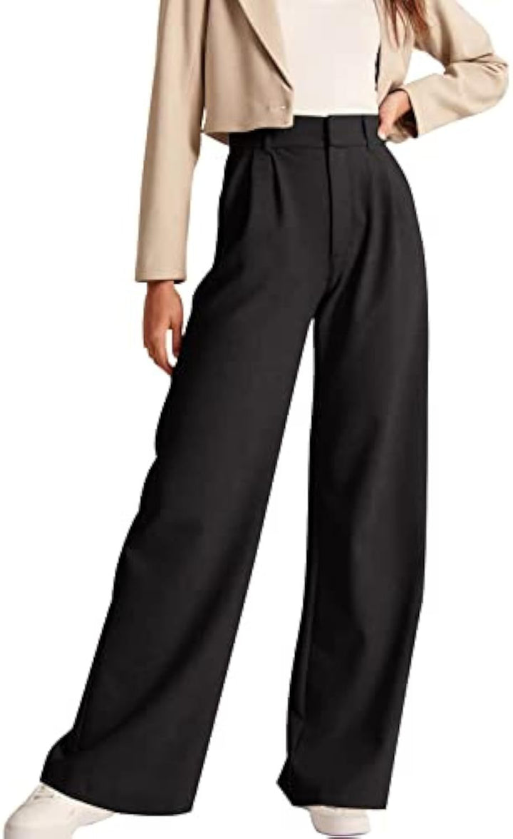 Damen Hochtaillierte Bundfalten-Hose im Palazzo-Stil mit weitem Bein Drune