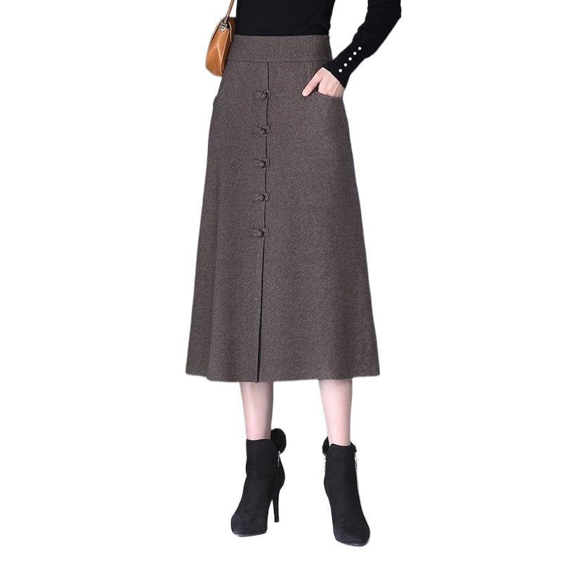 Damen Eleganter und schicker Midi-Rock mit Knopfdetails Drune