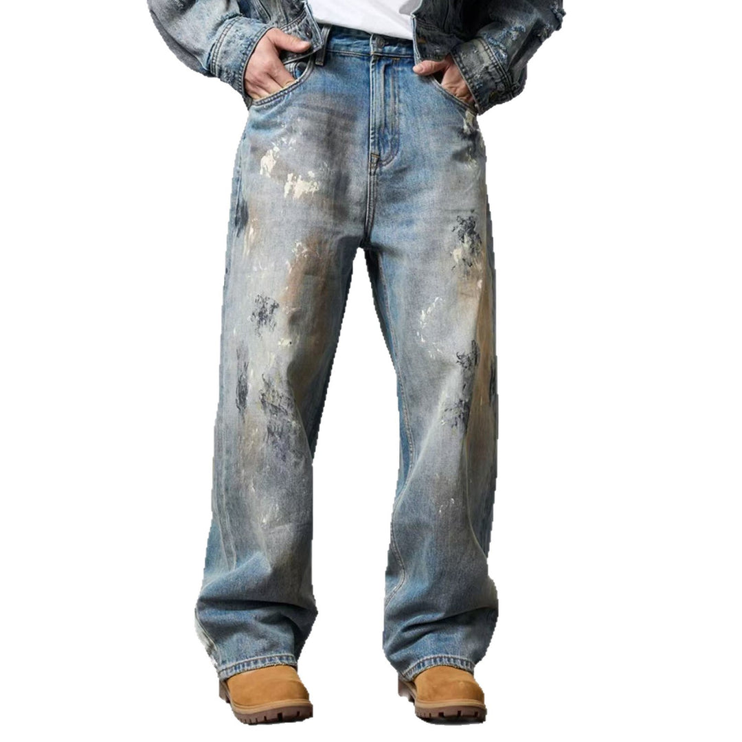 Herren Weite Denim-Jeans im Used-Look Drune