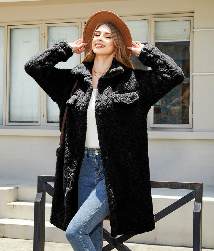 Damen Plüschiger Oversized-Mantel mit großen Taschen und strukturiertem Design Drune