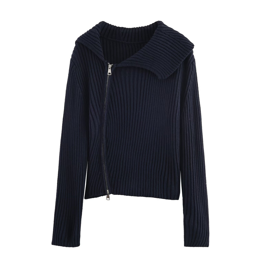 Damen modische und elegante Strickjacke mit großem Kragen Drune