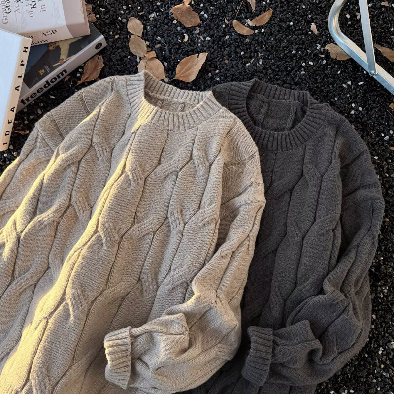 Damen Grobgestrickter Oversize-Zopfmuster-Strickpullover mit verkürztem Saum Drune